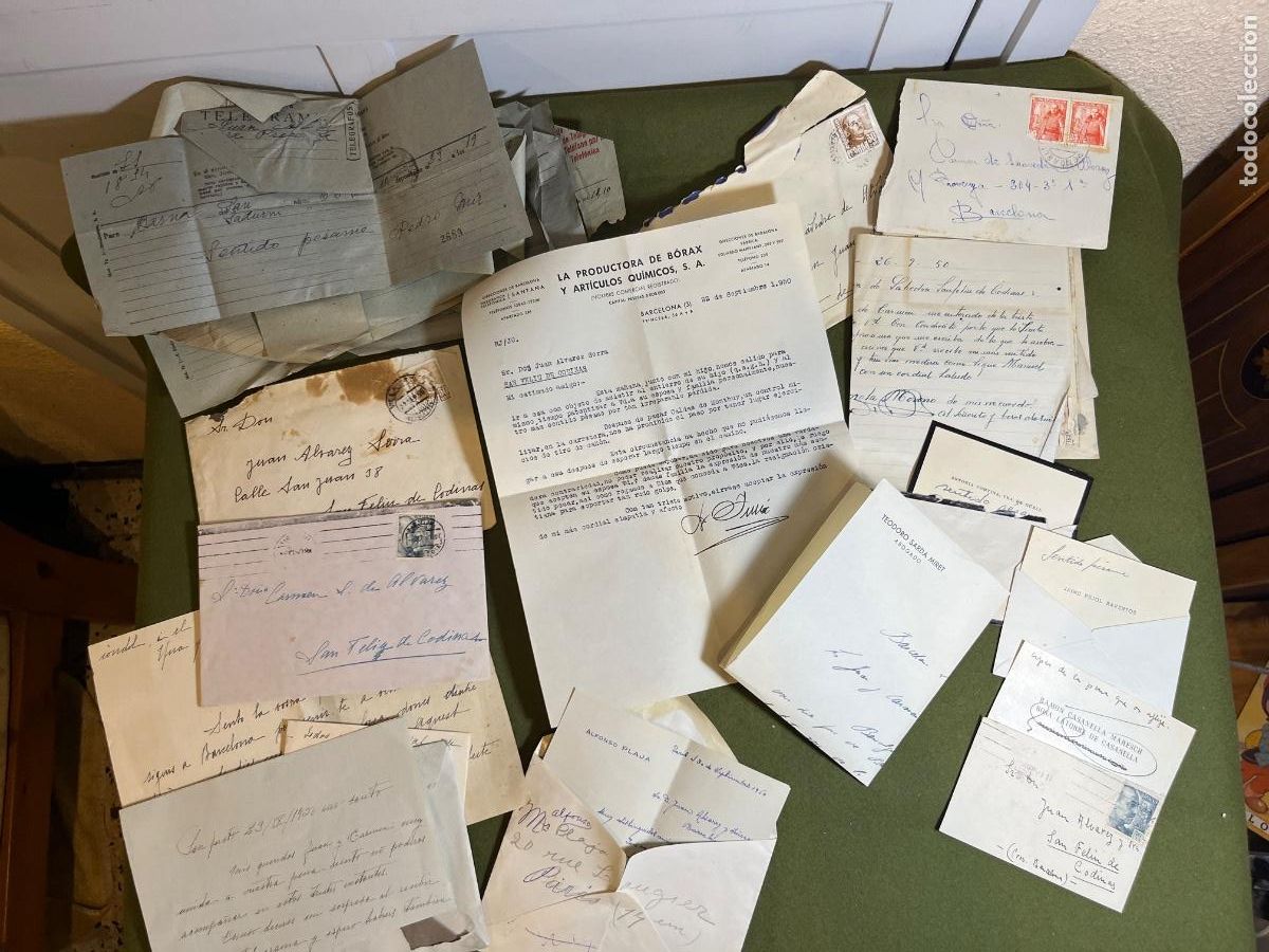 Alte Dokumente: Lote cartas de p&eacute;same Andr&eacute;s &Aacute;lvarez de Saavedra Juan &Aacute;lvarez Serra San Feliu de Codines 1950