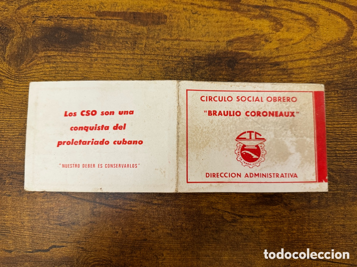 Documentos antiguos: Carnet del Circulo Social Braulio Coroneaux. Cuba - Foto 1