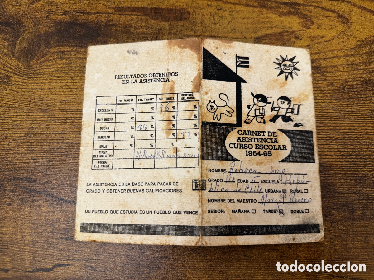Documentos antiguos: Carnet de Asistencia Escolar 1964-1965 Cuba