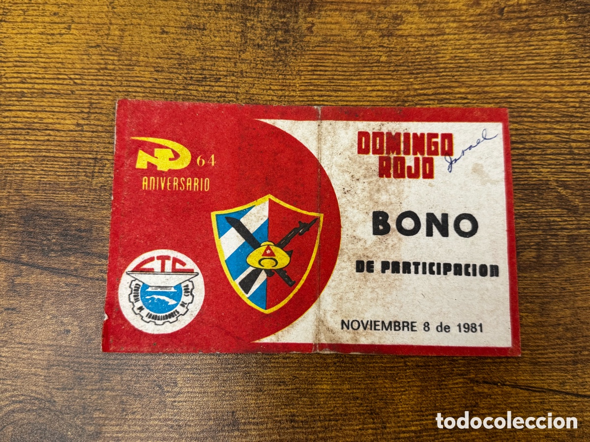 Documentos antiguos: Bono Domingo Rojo. Cuba Socialista