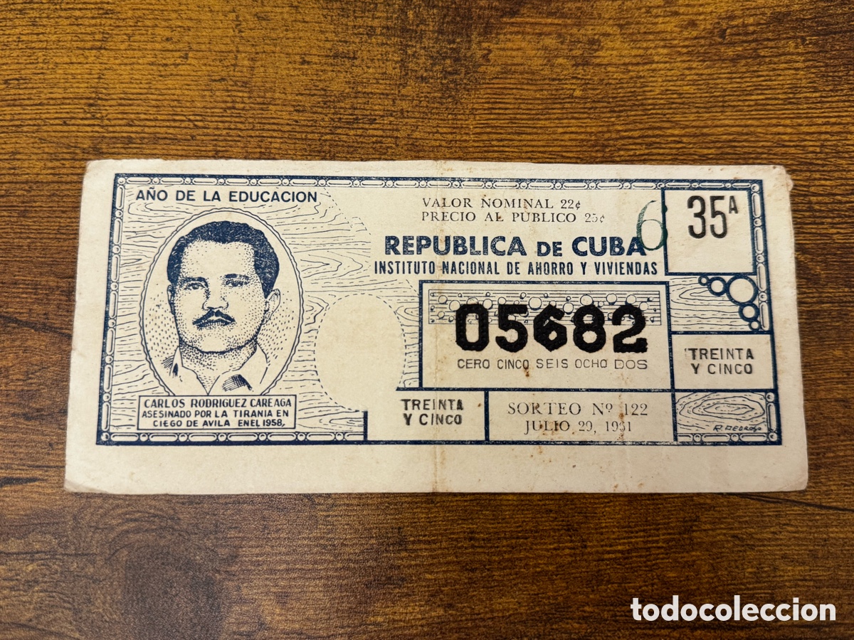 Documentos antiguos: Bono de Loteria Cuba 1961