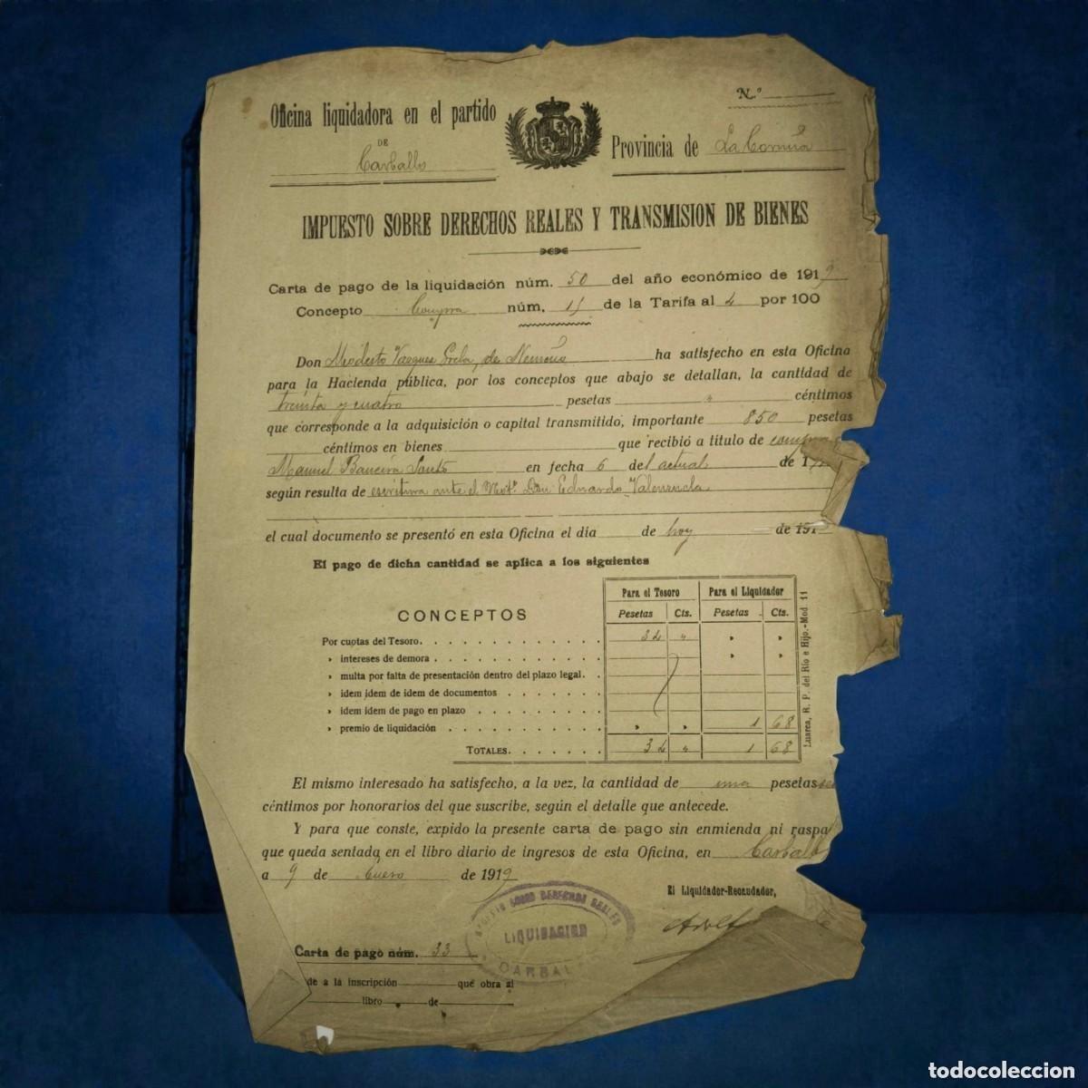 Documents Anciens: A&ntilde;o 1919 - Documento Fiscal Antiguo &ndash; Impuesto Sobre Derechos Reales Y Transmisi&oacute;n De Bienes