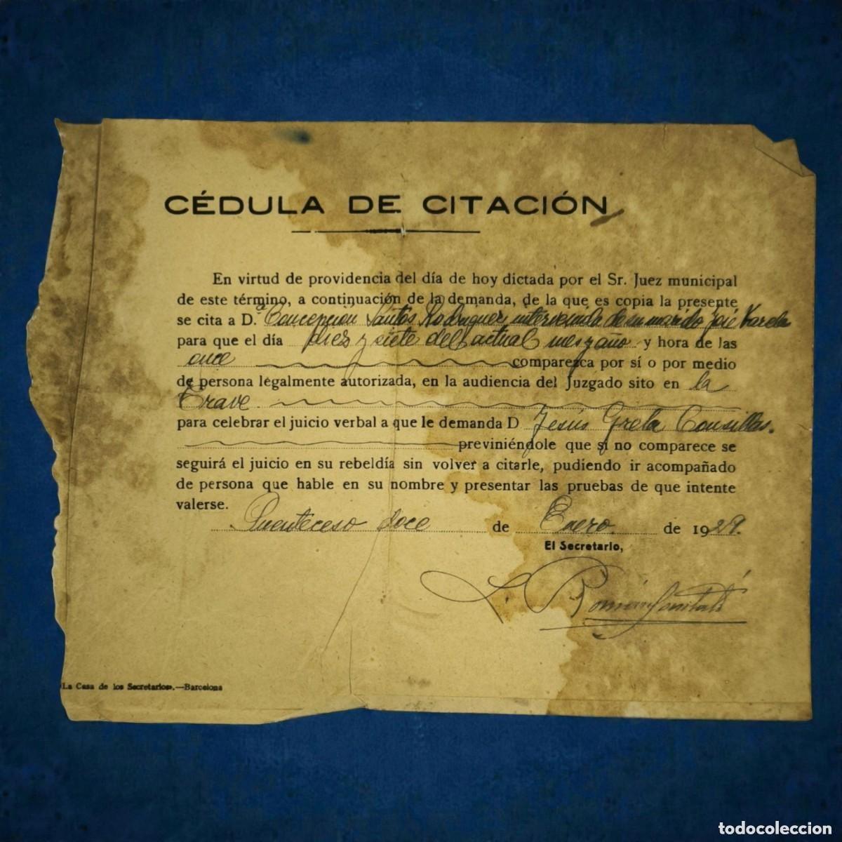 Documents Anciens: C&eacute;dula De Citaci&oacute;n Judicial A&ntilde;o 1928 &ndash; Documento Legal Antiguo Con Firma Original
