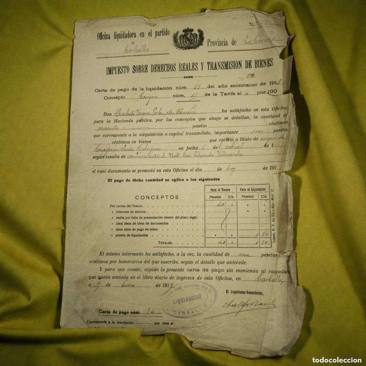 Documents Anciens: Documento Fiscal Antiguo A&ntilde;o 1919 &ndash; Impuesto Sobre Derechos Reales Y Transmisi&oacute;n De Bienes
