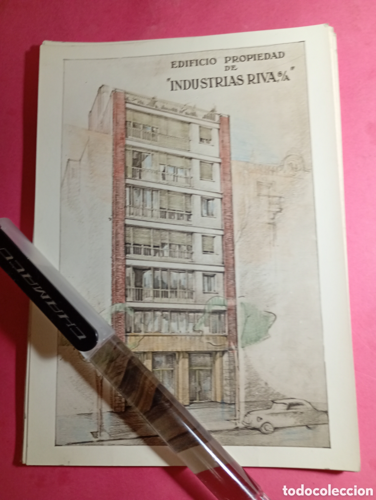 Documentos antiguos: barcelona 4 dibujos impresos en b/n y color fachada e interior de ''industrias riva s.a.''