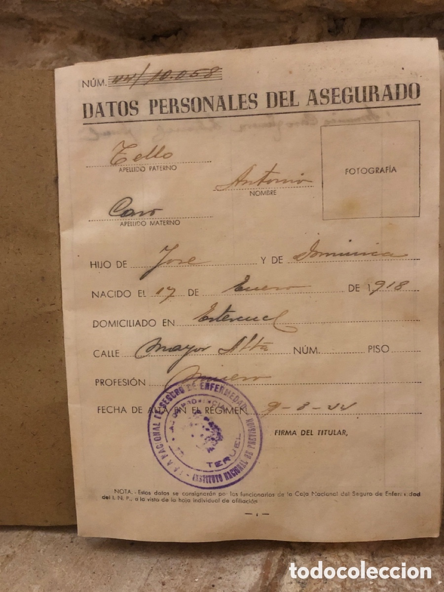 Documentos antiguos: Documento caja nacional seguro enfermedad - Foto 2