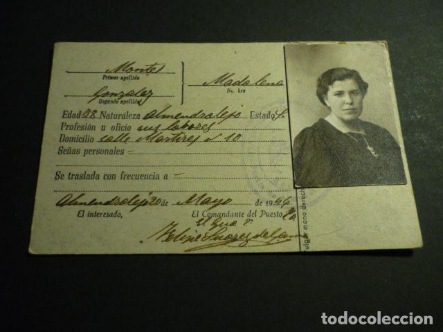 Old Documents: TARJETA PROVISIONAL DE IDENTIDAD GUARDIA CIVIL COMANDANCIA DE BADAJOZ PUESTO DE ALMENDRALEJO 1946