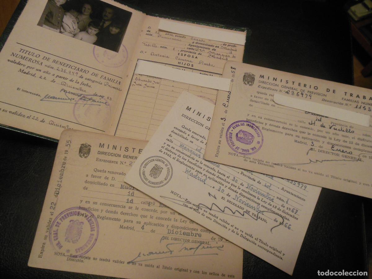 Old Documents: 1953 CARNET FAMILIA NUMEROSA CARTILLA MAS 3 TARJETAS RENOVACI&Oacute;N MADRID