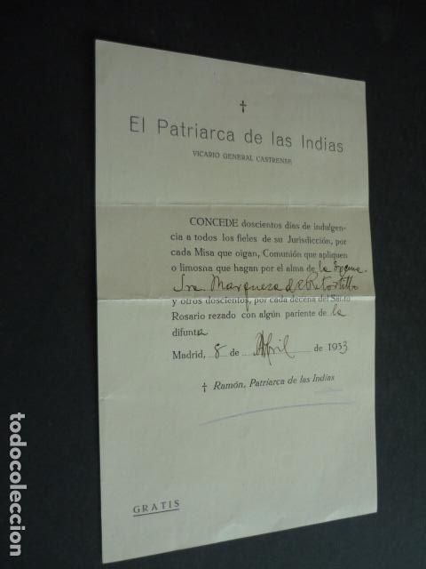Alte Dokumente: CONCESION INDULGENCIA A LA MARQUESA DE RETORTILLO MADRID 1933