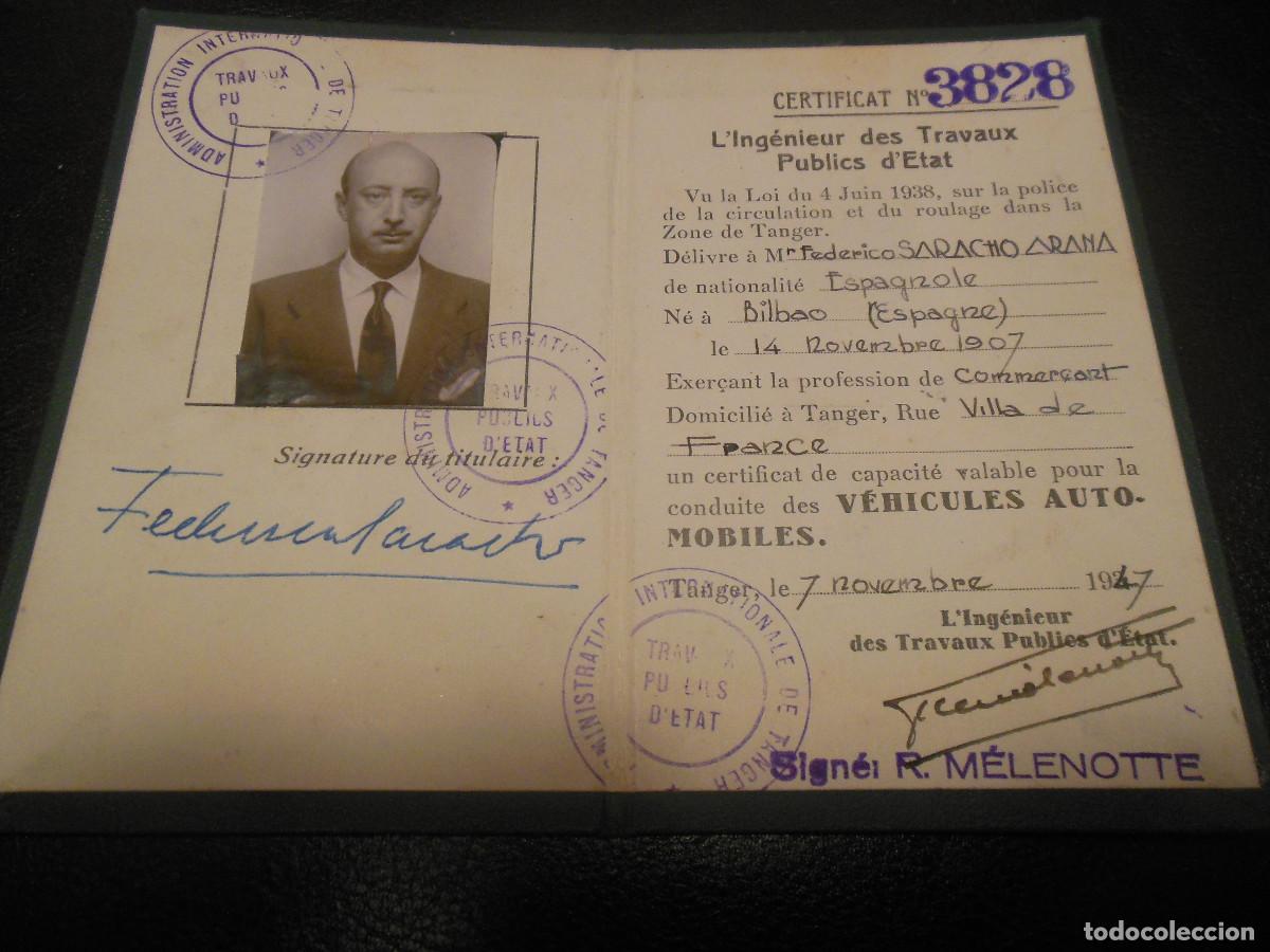 Documentos antigos: 1947 CARNET TANGER TRAVAUX PUBLICS D'ETAT CARNET DE CONDUCIR VEH&Iacute;CULOS COCHE