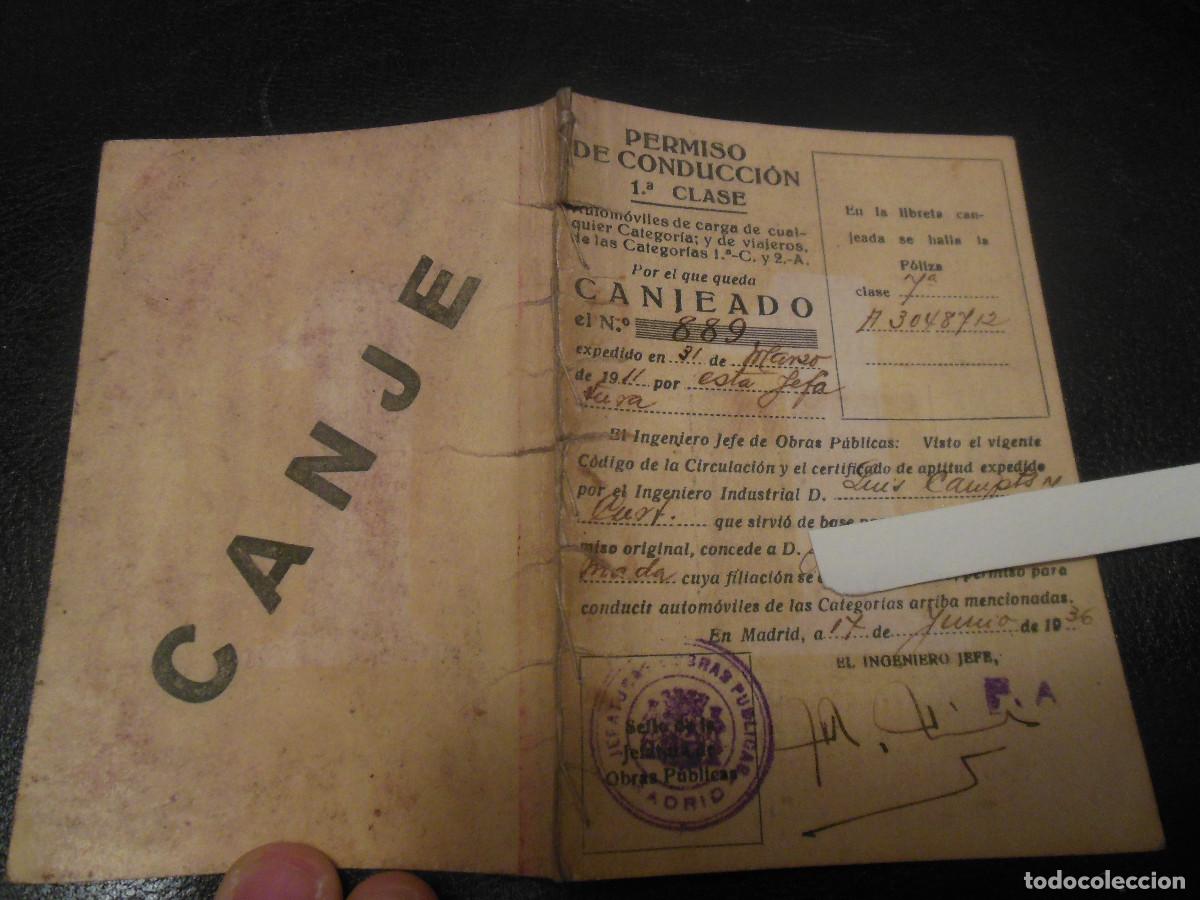Documentos antigos: 1936 CARNET PERMISO CONDUCCI&Oacute;N COCHE VEHICULO MADRID SELLO REP&Uacute;BLICA NATURAL DE PEDRO ABAD C&Oacute;RDOBA