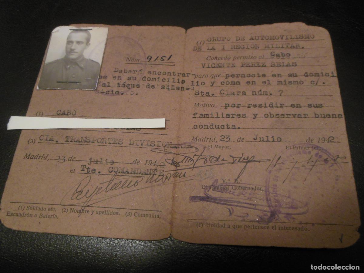 Documentos antigos: 1942 CARNET MADRID GRUPO DE AUTOMOVILISMO DE LA 1&ordf; REGI&Oacute;N MILITAR CABO CONCESI&Oacute;N DE PERMISO