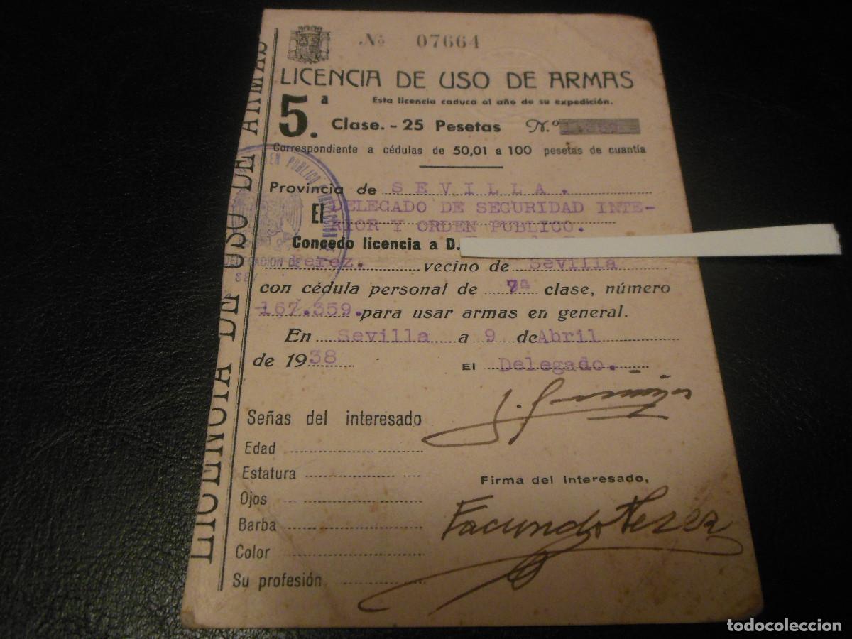 Documents Anciens: 1938 CARNET LICENCIA DE USO DE ARMAS SEVILLA GUERRA CIVIL