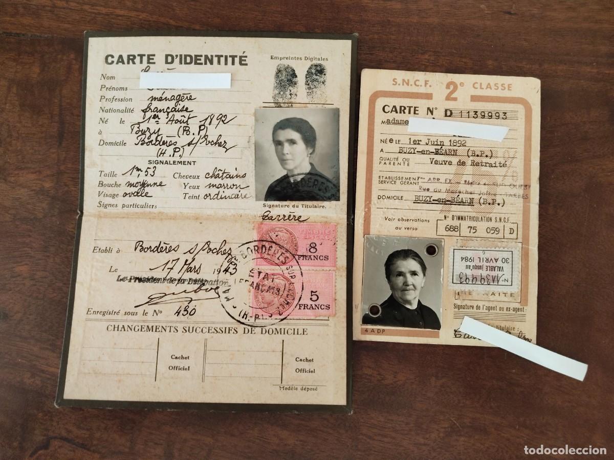 Documentos antigos: Pareja de documentos de identidad. A&ntilde;os 40. Francia.