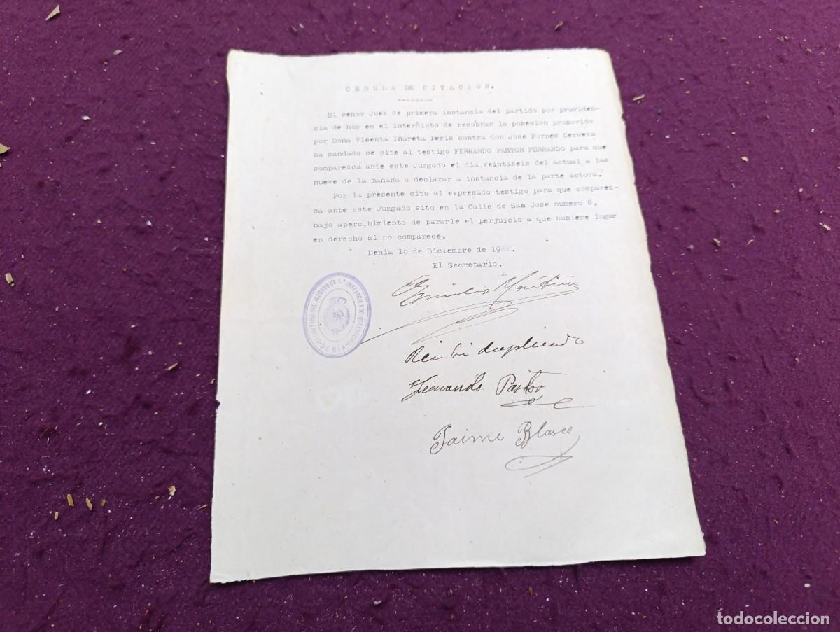 Documents Anciens: Antiguo Documento, Denia, 1922, c&eacute;dula de citaci&oacute;n