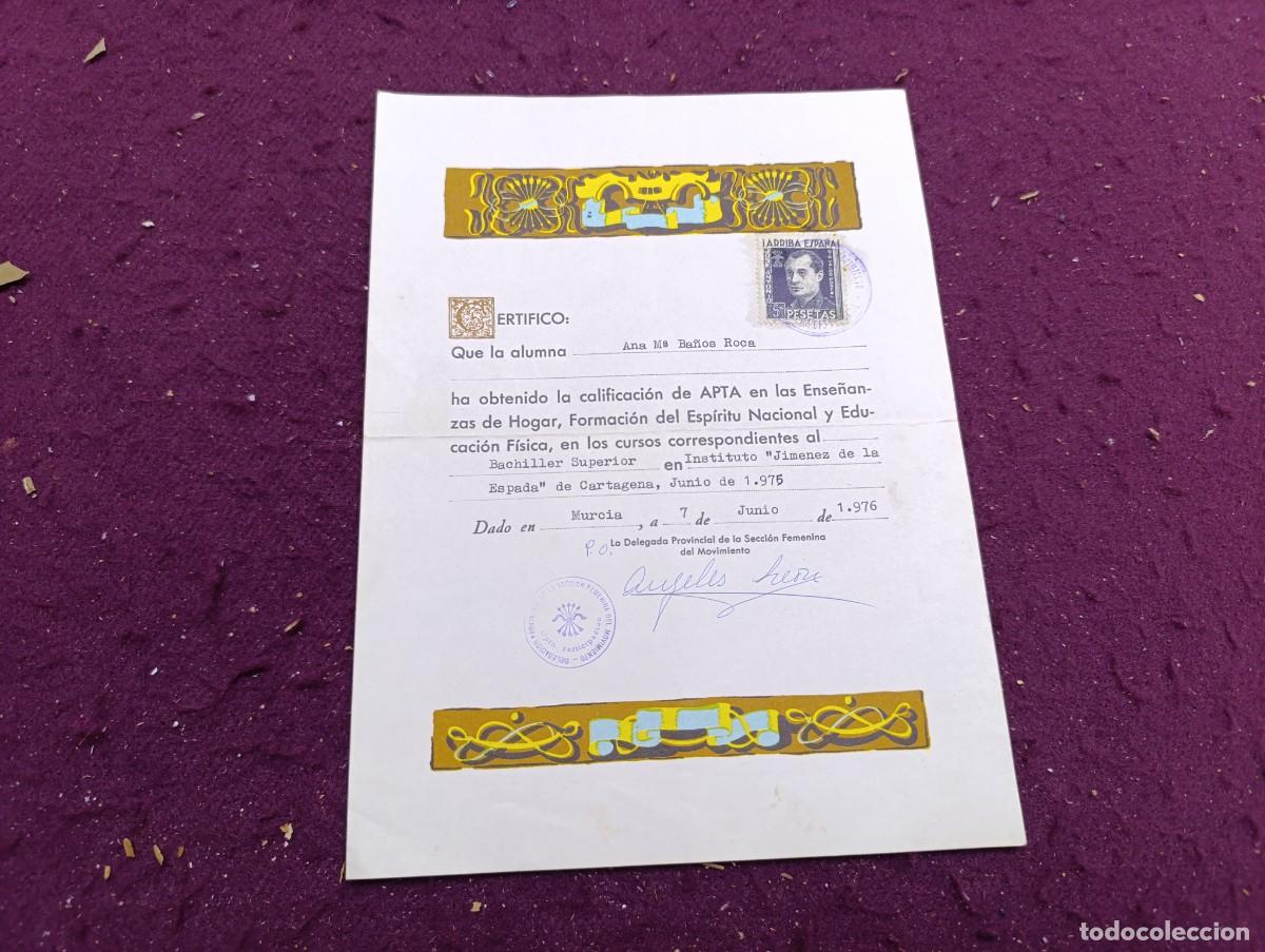 Documents Anciens: Antiguo Documento, Certificado de Aptitud, Secci&oacute;n Femenina, Falange, 1976