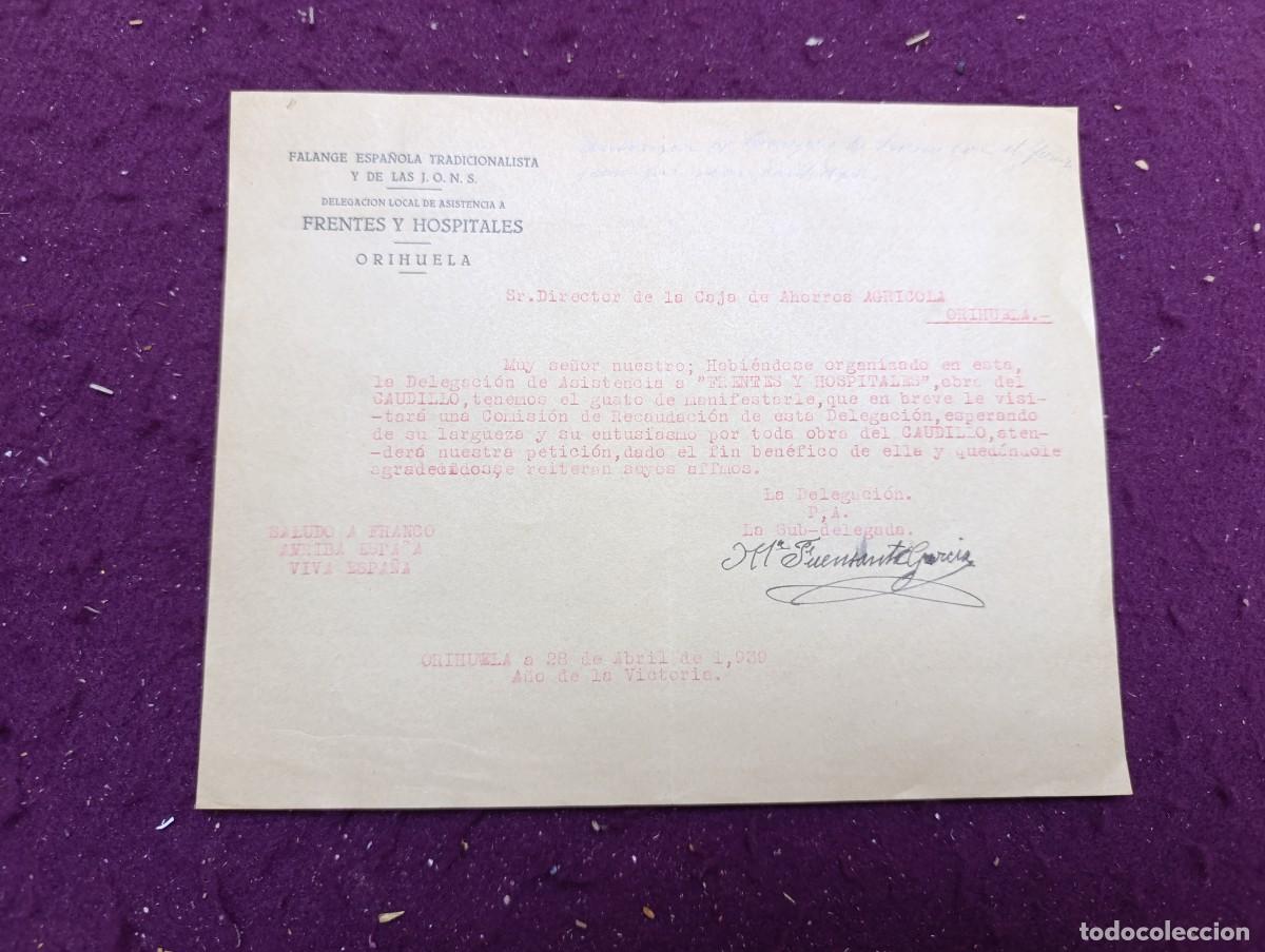 Documents Anciens: Antiguo Documento, Orihuela, Carta de Falange, 1939