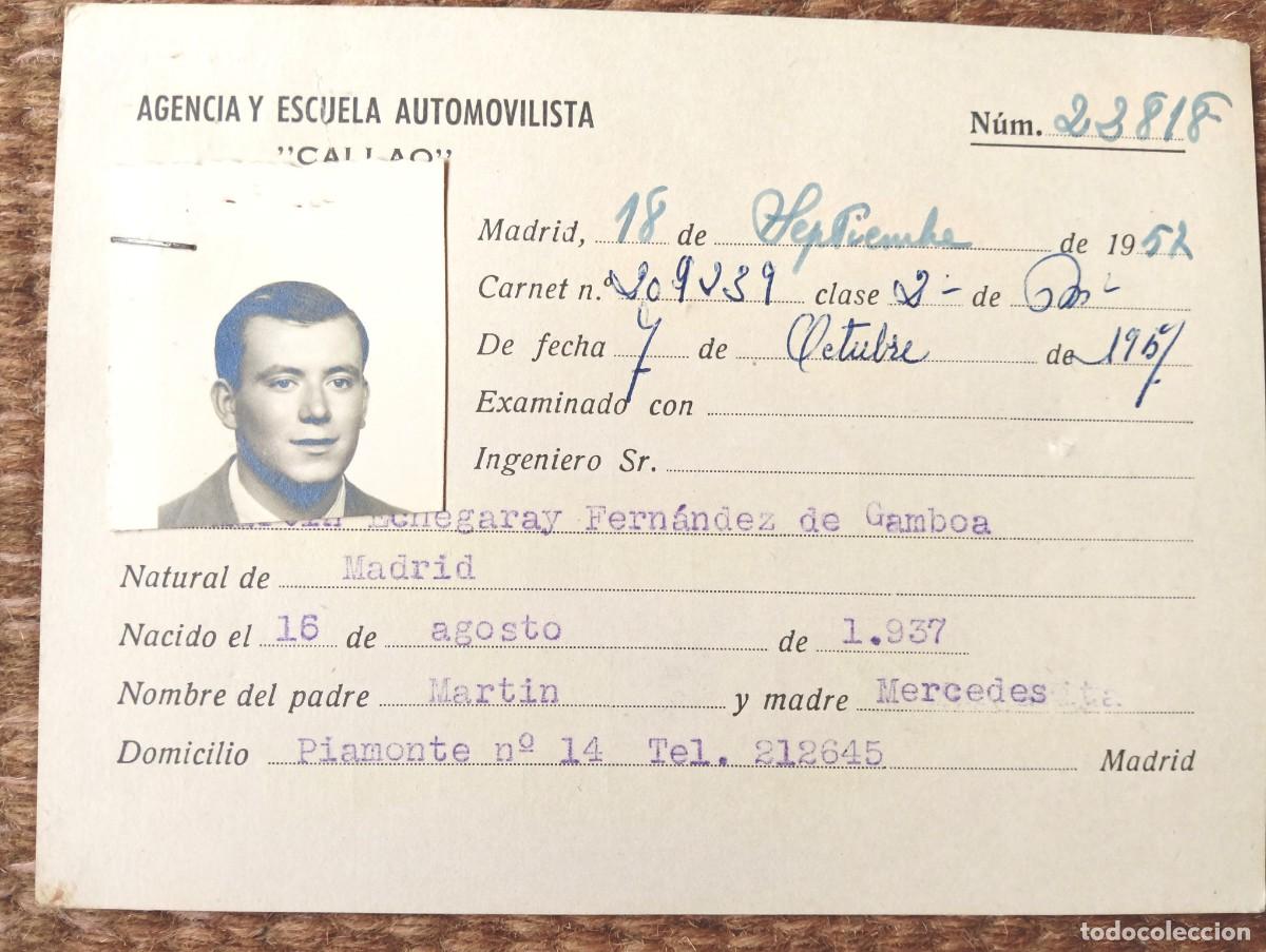 Documentos antiguos: CARNET AUTOESCUELA AUTOMOVILISTA CALLAO - MADRID 1957