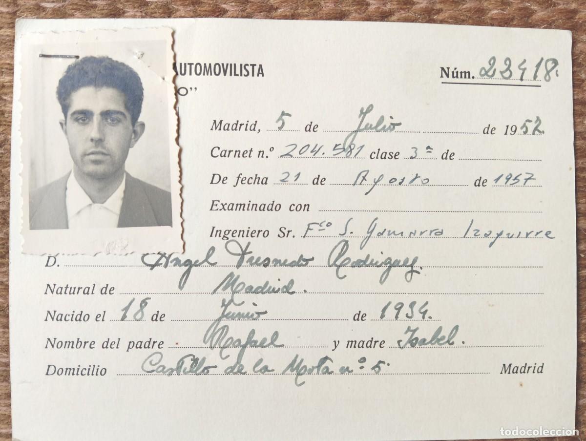 Documentos antiguos: CARNET AUTOESCUELA AUTOMOVILISTA CALLAO - MADRID 1957