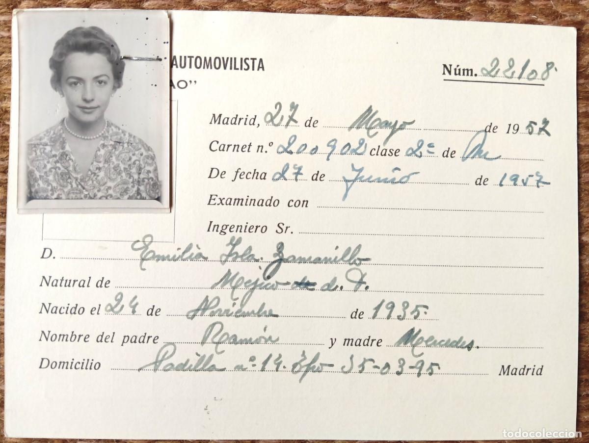 Documentos antiguos: CARNET AUTOESCUELA AUTOMOVILISTA CALLAO - MADRID 1957