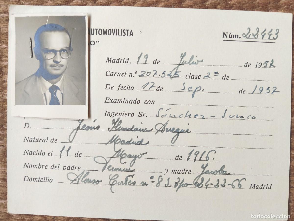 Documentos antiguos: CARNET AUTOESCUELA AUTOMOVILISTA CALLAO - MADRID 1957