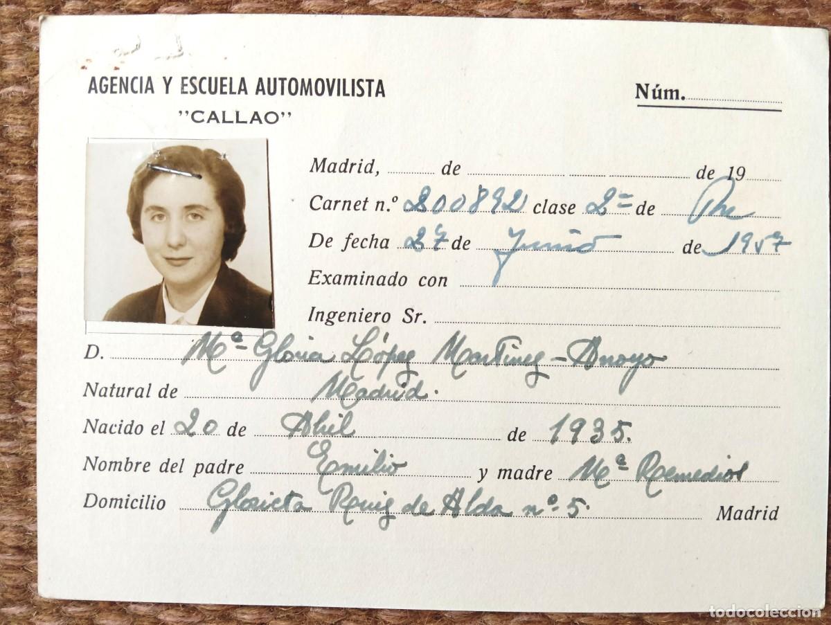 Documentos antiguos: CARNET AUTOESCUELA AUTOMOVILISTA CALLAO - MADRID 1957