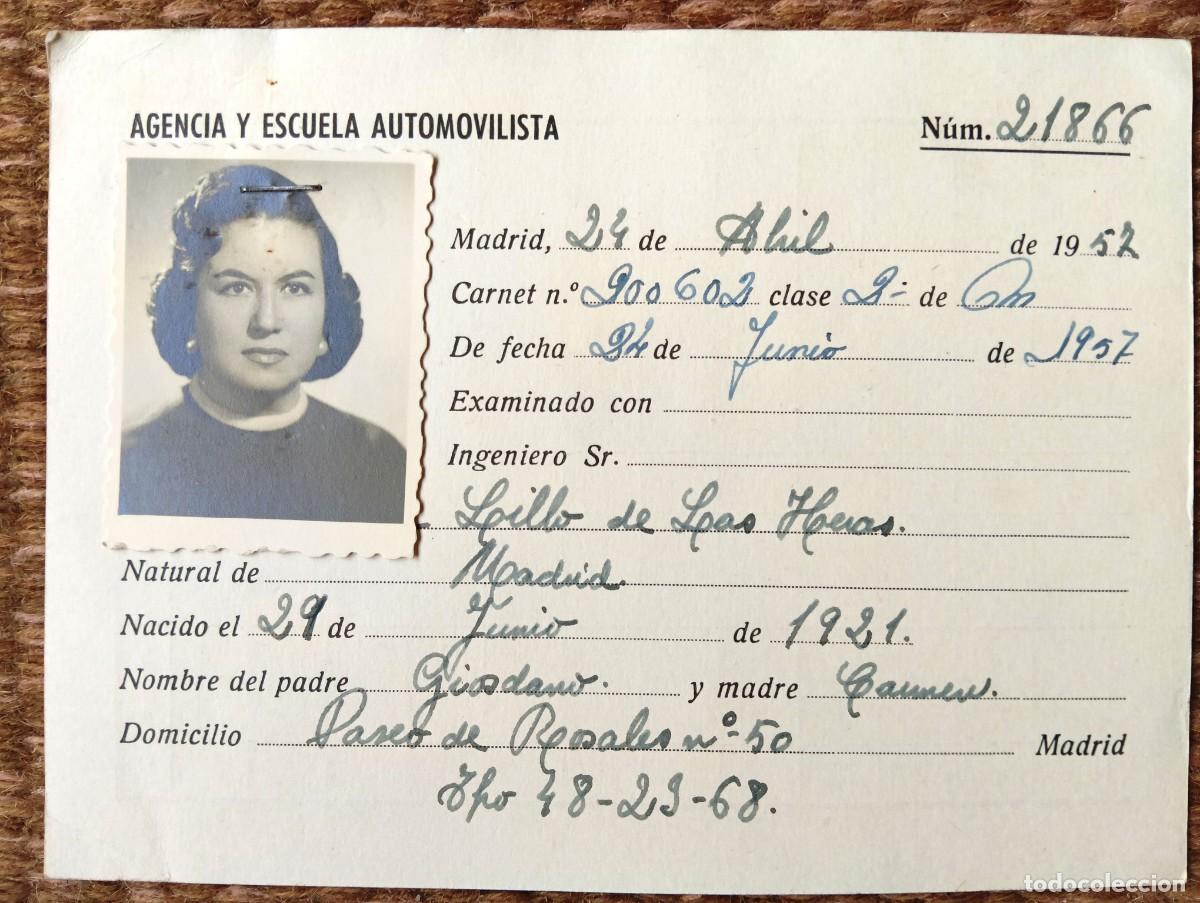 Documentos antiguos: CARNET AUTOESCUELA AUTOMOVILISTA CALLAO - MADRID 1957
