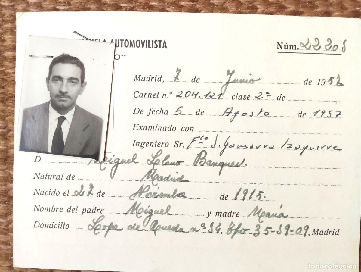 Documentos antiguos: CARNET AUTOESCUELA AUTOMOVILISTA CALLAO - MADRID 1957