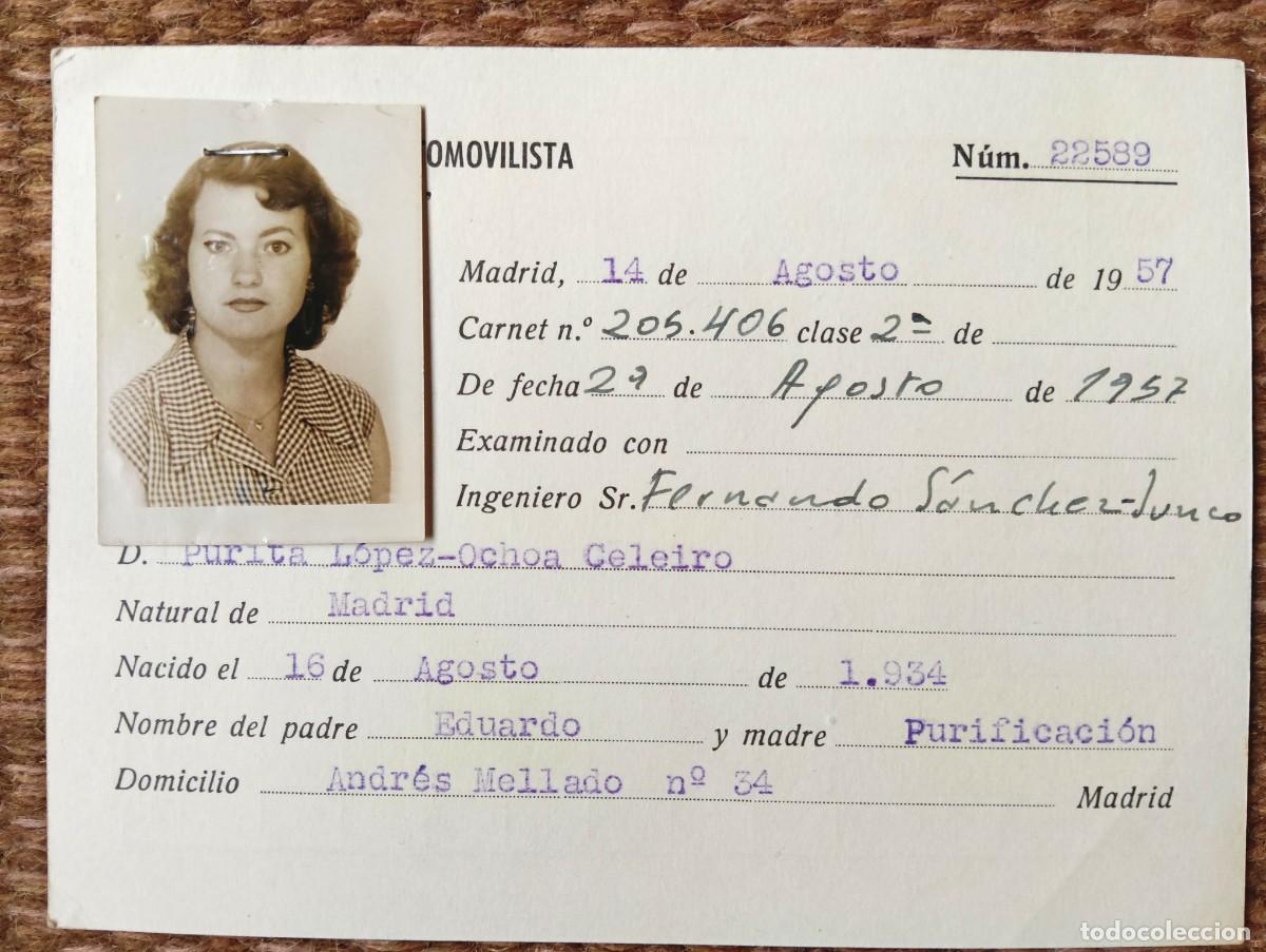 Documentos antiguos: CARNET AUTOESCUELA AUTOMOVILISTA CALLAO - MADRID 1957