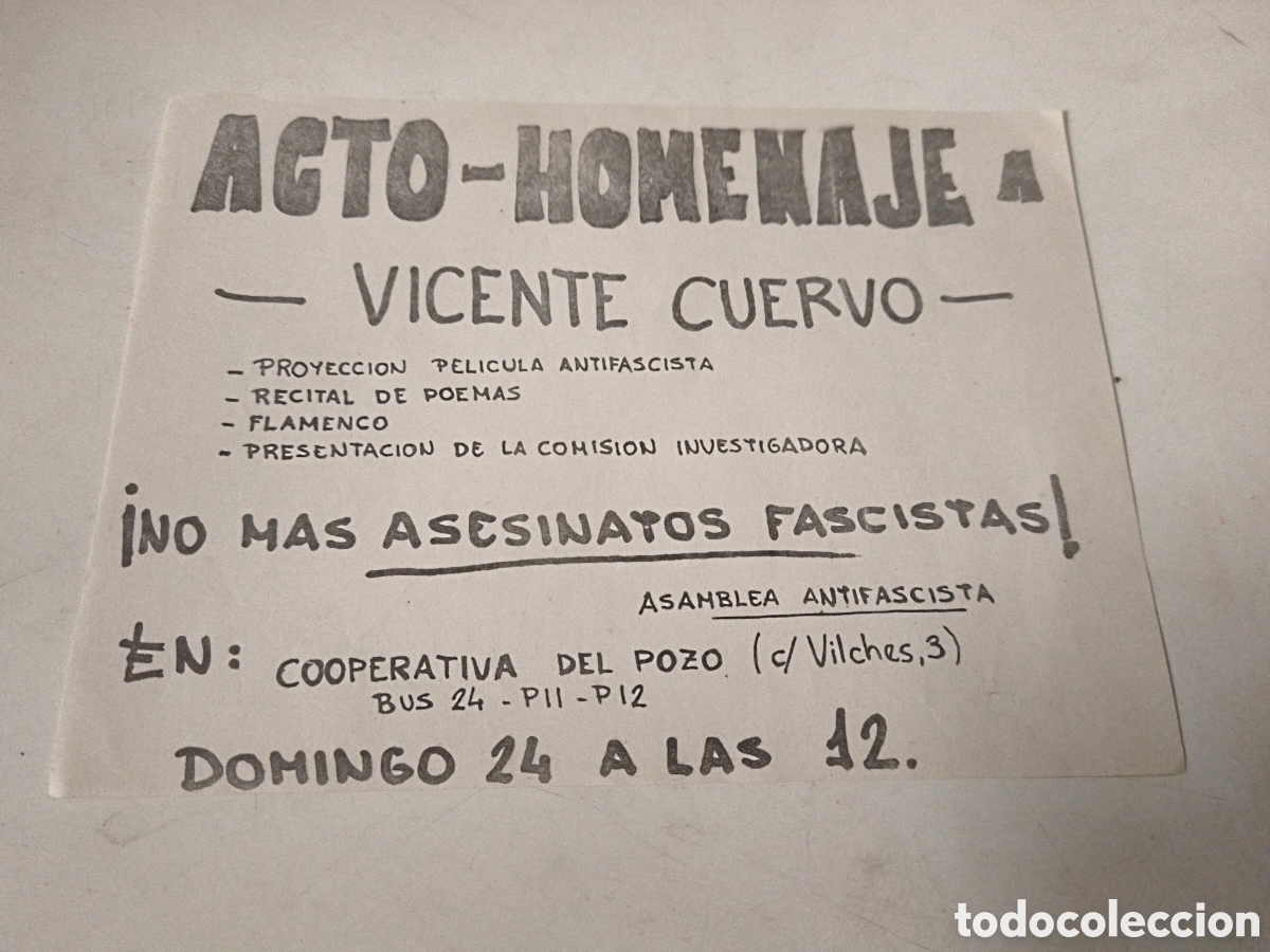 Documentos antiguos: Homenaje a Vicente Cuervo. Vallecas.
