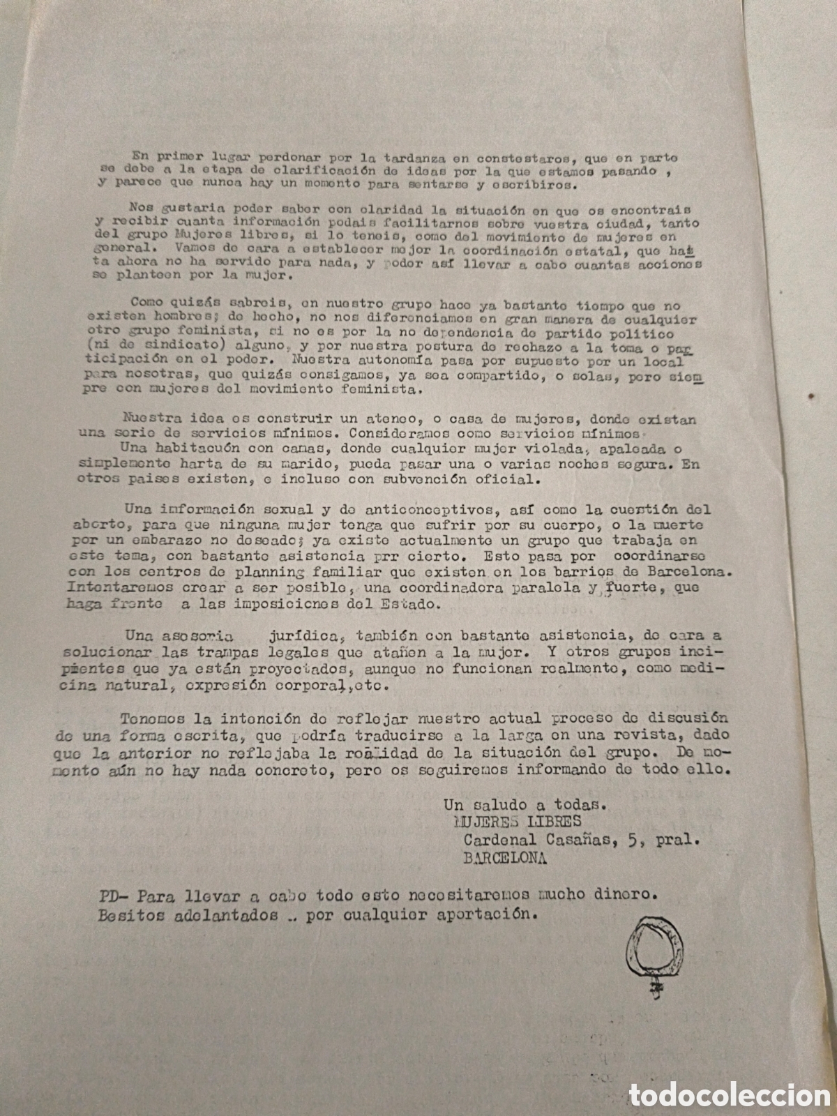 Documentos antiguos: Panfleto de Mujeres Libres. A&ntilde;os 70