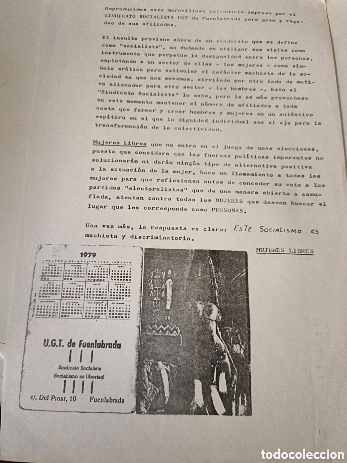 Documentos antiguos: Panfleto politico Mujeres Libres. 1979.
