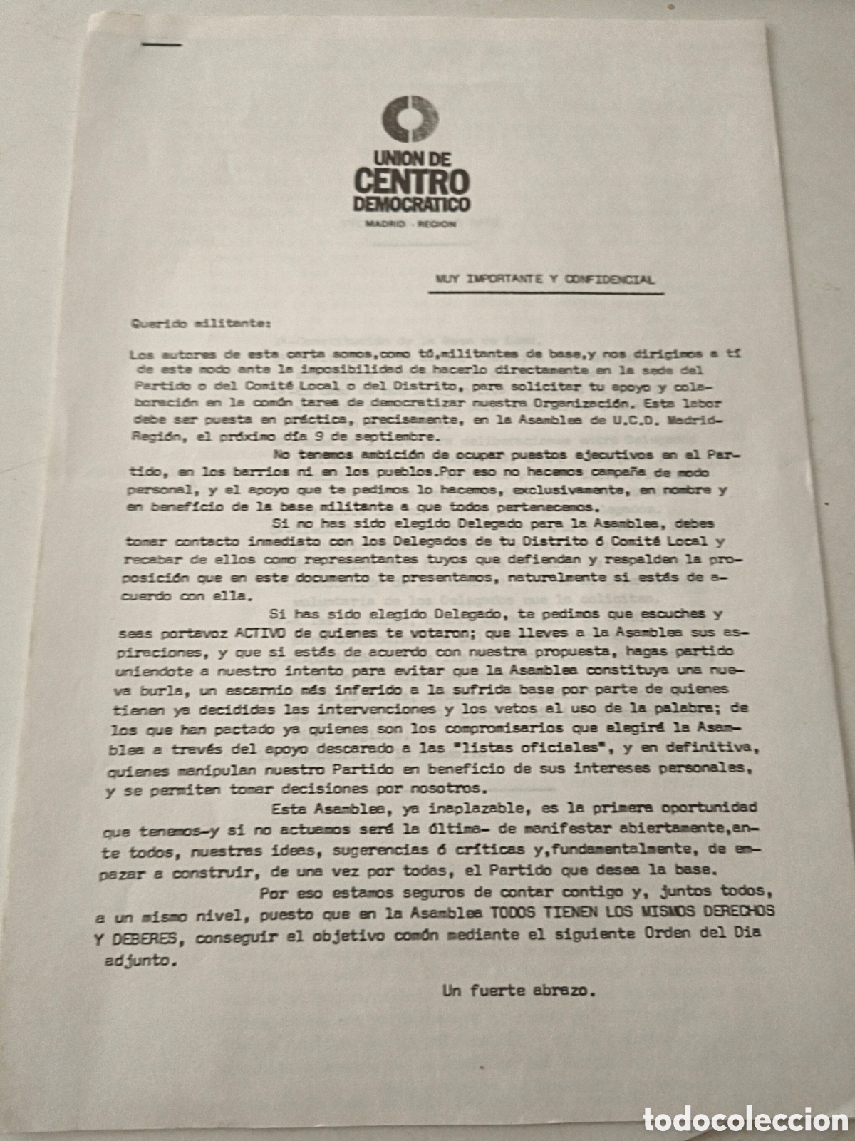 Documentos antiguos: Documento Asamblea UDC.