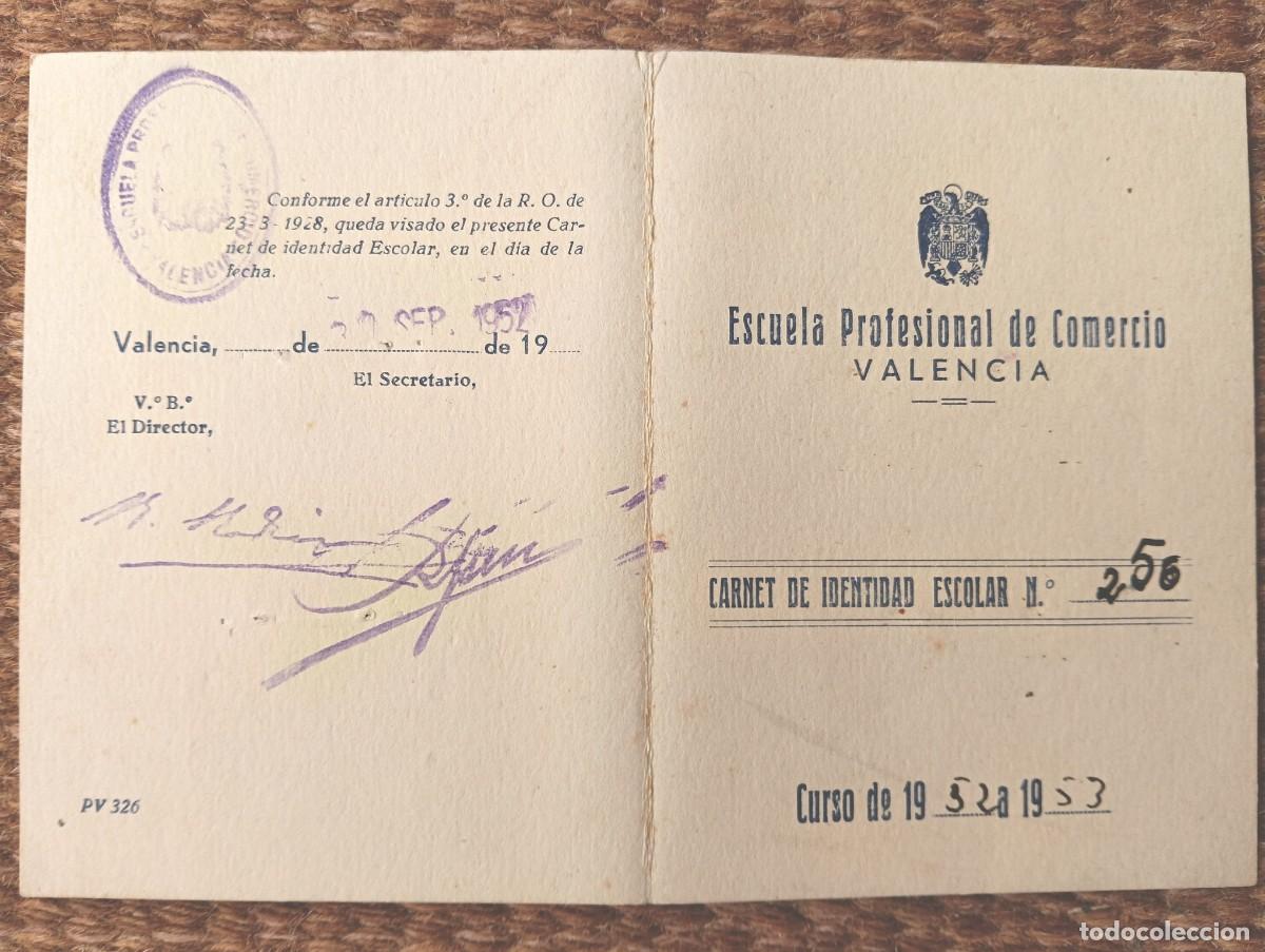 Documentos antiguos: carnet escuela profesional de comercio - valencia 1952