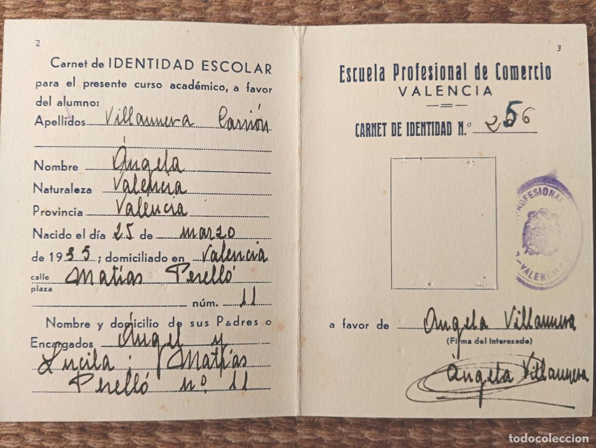 Documentos antiguos: carnet escuela profesional de comercio - valencia 1952 - Foto 2