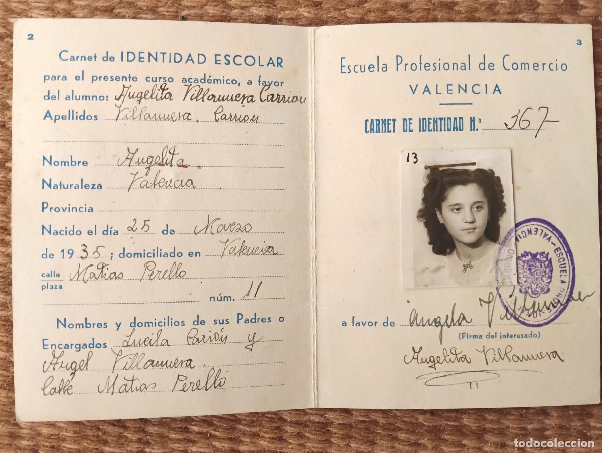 Documentos antiguos: carnet escuela profesional de comercio - valencia 1948