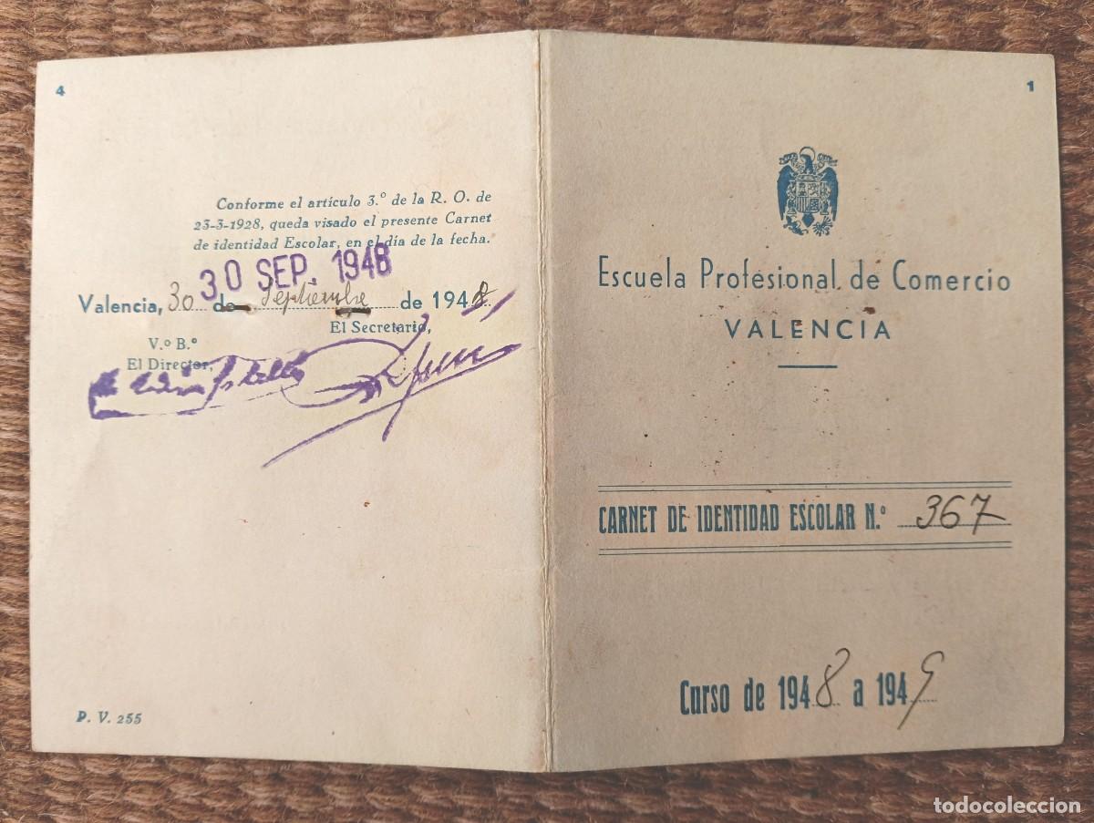 Documentos antiguos: carnet escuela profesional de comercio - valencia 1948 - Foto 2