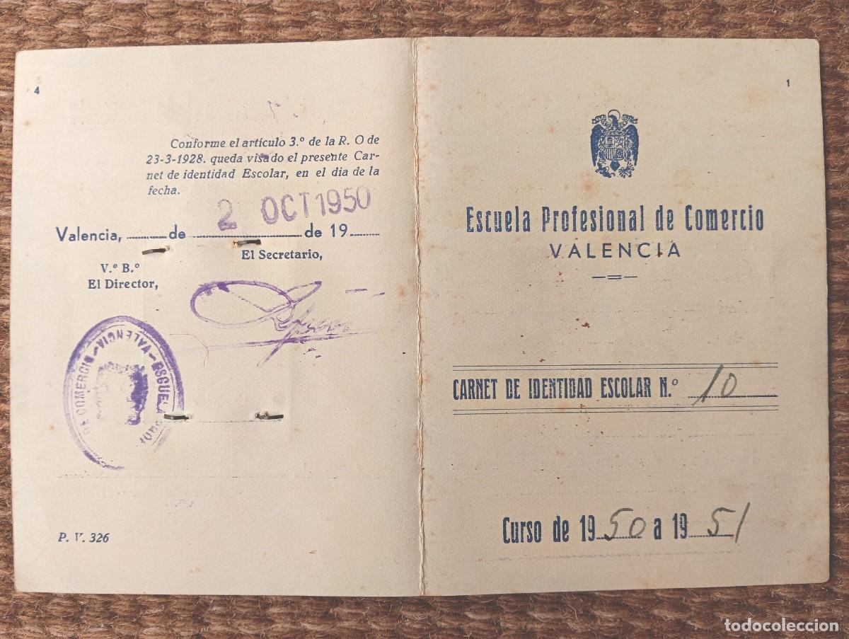 Documentos antiguos: carnet escuela profesional de comercio - valencia 1950 - Foto 2