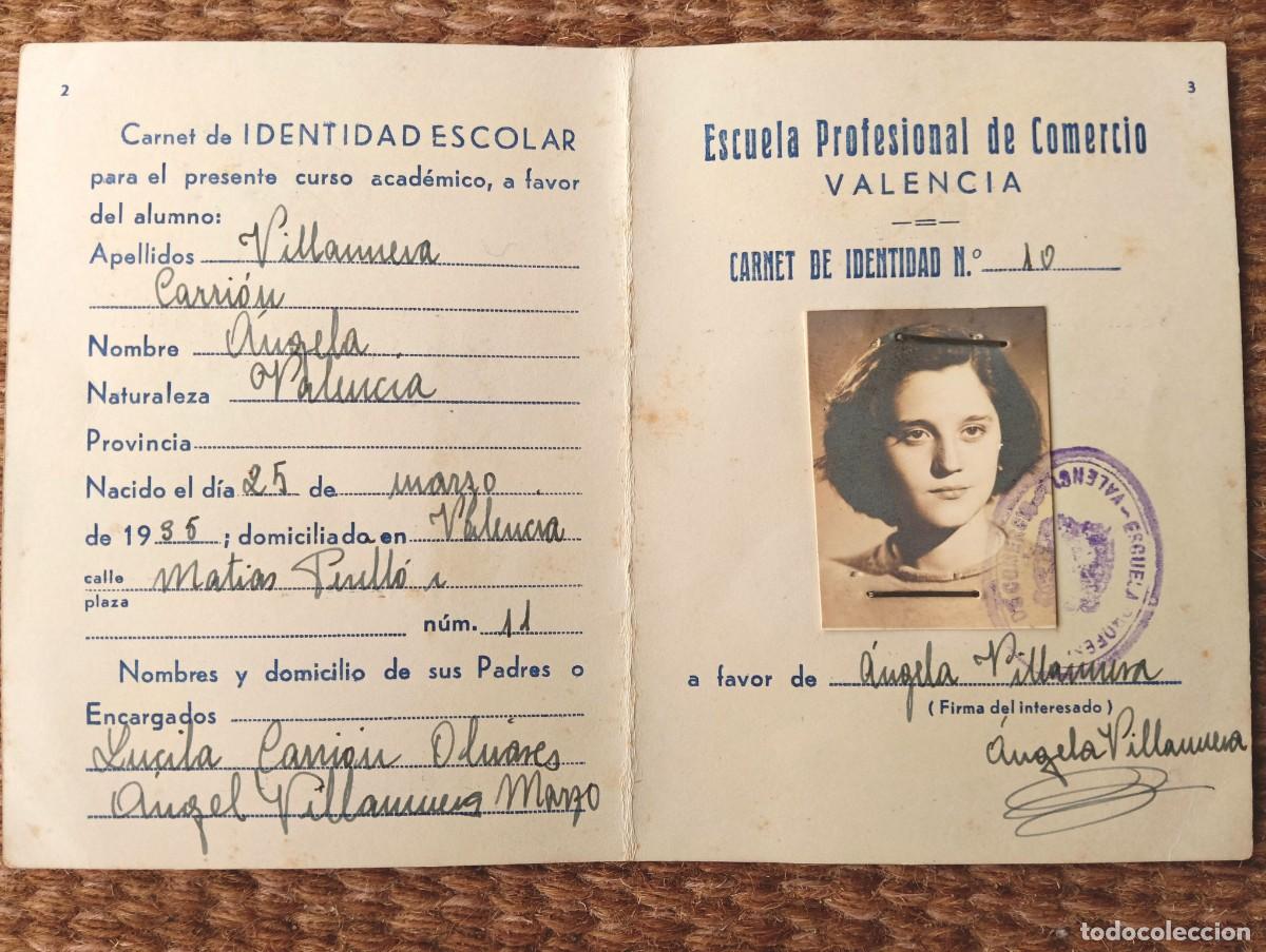 Documentos antiguos: carnet escuela profesional de comercio - valencia 1950