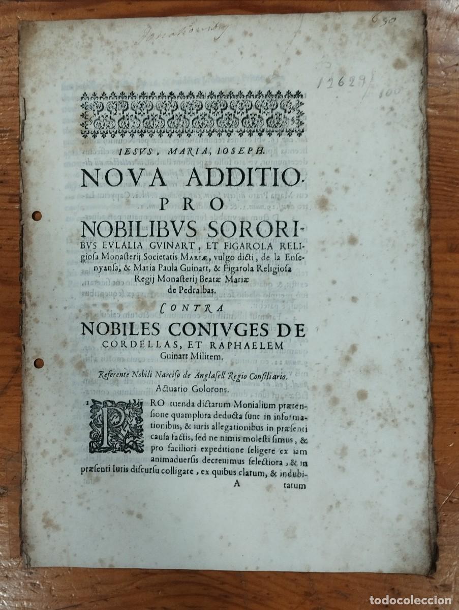 Documentos antiguos: NOVA ADDITIO PRO NOBILIBUS SORORIBUS. DOCUMENTO EN LATIN SIGLO XVII.