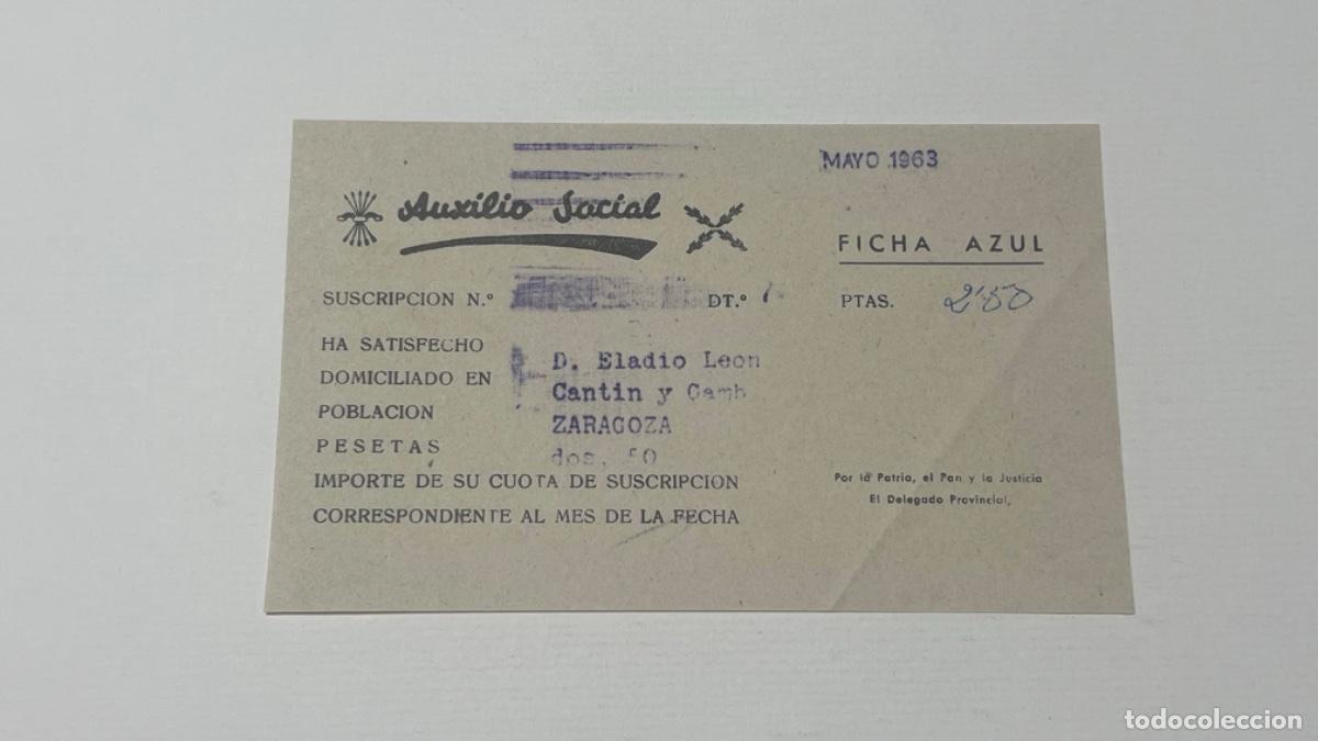 Documentos antiguos: Recibo AUXILIO SOCIAL MAYO 1963 ZARAGOZA