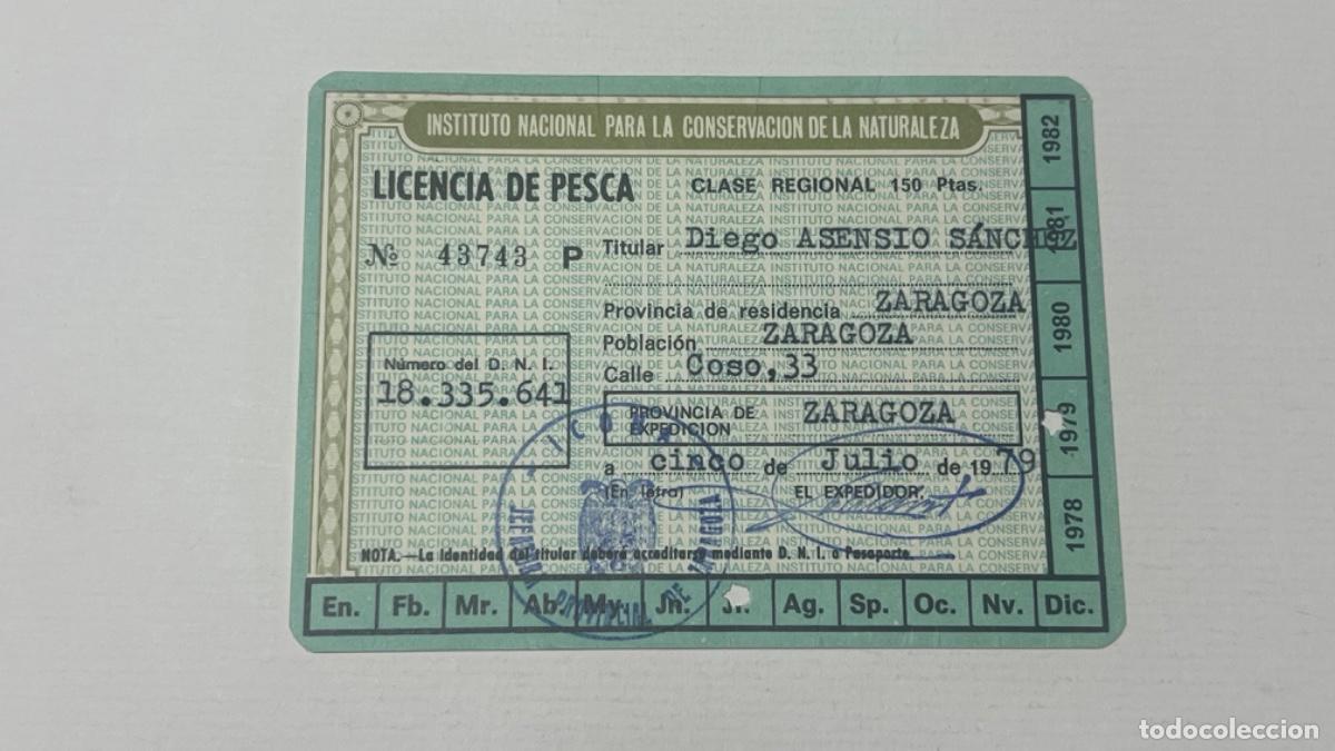 Documentos antiguos: Licencia de pesca CONSERVACI&Oacute;N DE LA NATURALEZA 1979 ZARAGOZA