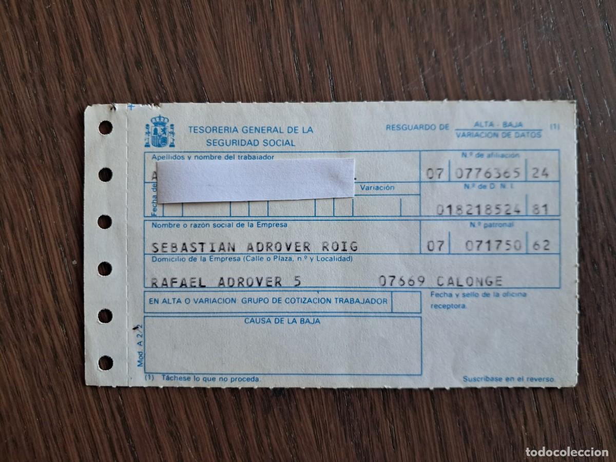 Documentos antiguos: parte de alta-baja, seguridad social, a&ntilde;os 80.