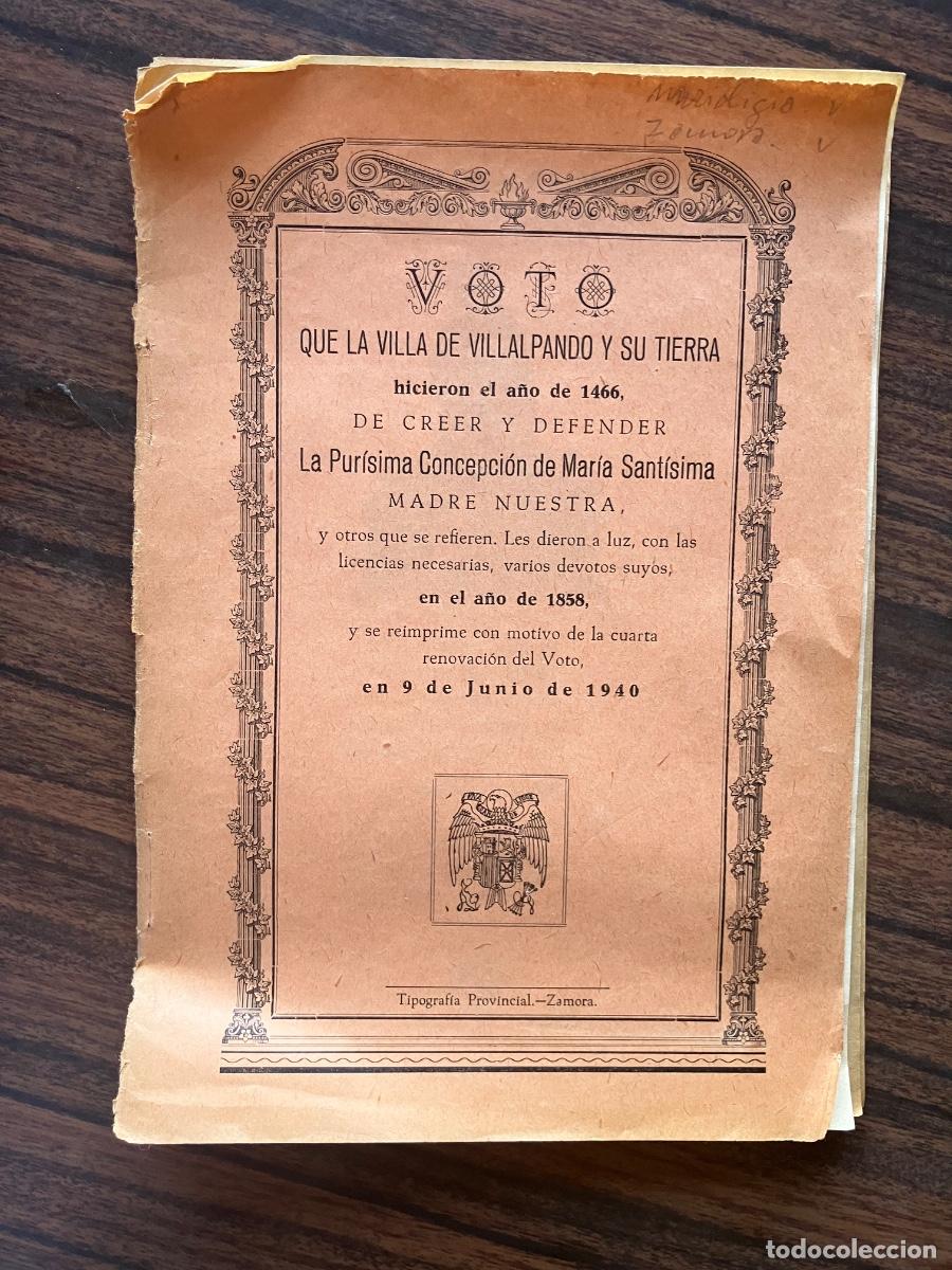 Documentos antiguos: VOTO VILLA VILLALPANDO ZAMORA A LA PUR&Iacute;SIMA CONCEPCI&Oacute;N
