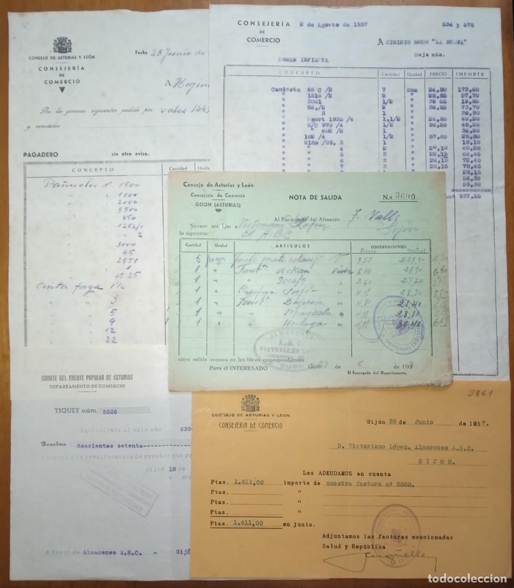 Documentos antiguos: Consejo de Asturias y Le&oacute;n. Lote de 5 documentos de la Consejer&iacute;a de comercio. Guerra civil
