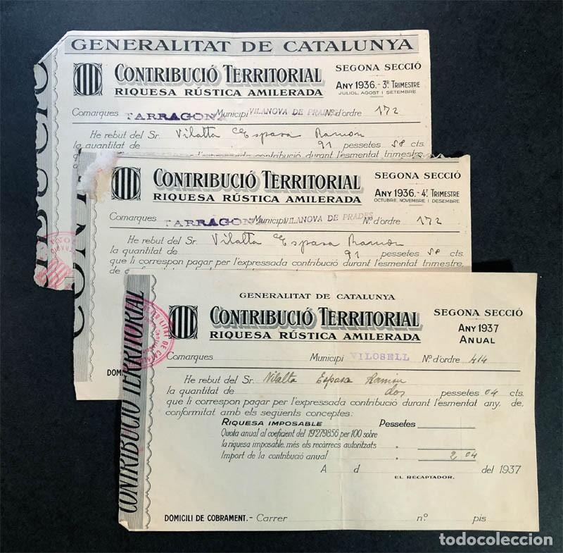 Documentos antiguos: CONTRIBUCI&Oacute;N A&Ntilde;O 1936 / VILANOVA DE PRADES - VILOSELL / TARRAGONA