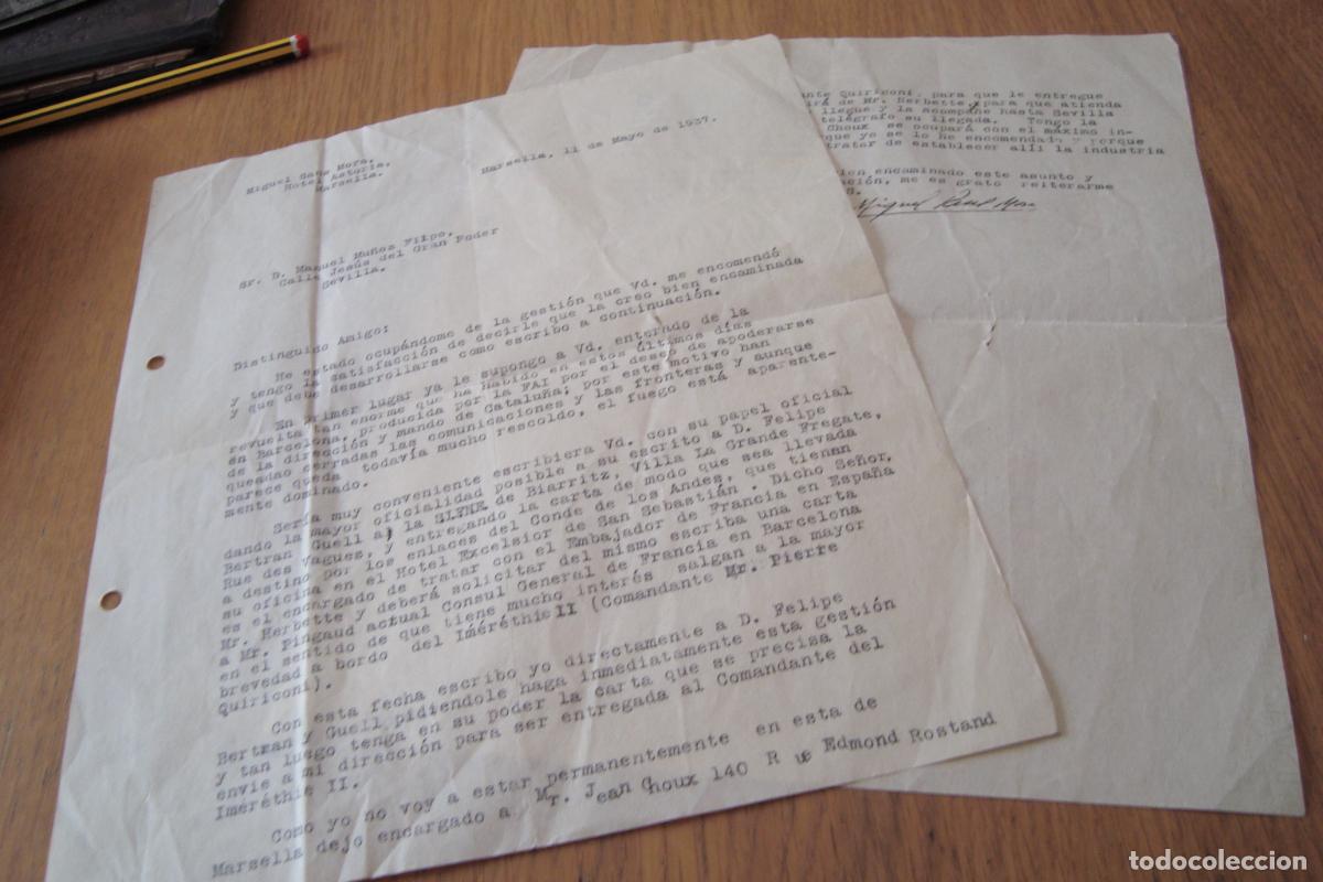Documentos antiguos: ANTIGUA CARTA MIGUEL SANS MORA. HOTEL ASTORIA MARSELLA 1937. MU&Ntilde;OZ FILPO. SEVILLA