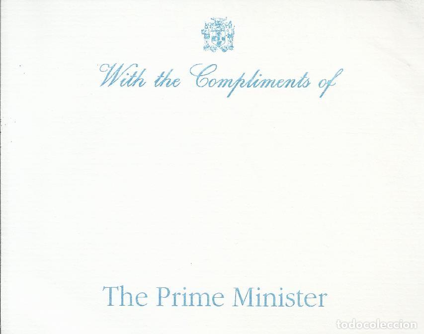 Documentos antiguos: With the Compliments of The Prime Minister. Jamaica. Hoja papel 8,5x11 cm. Primer Ministro.