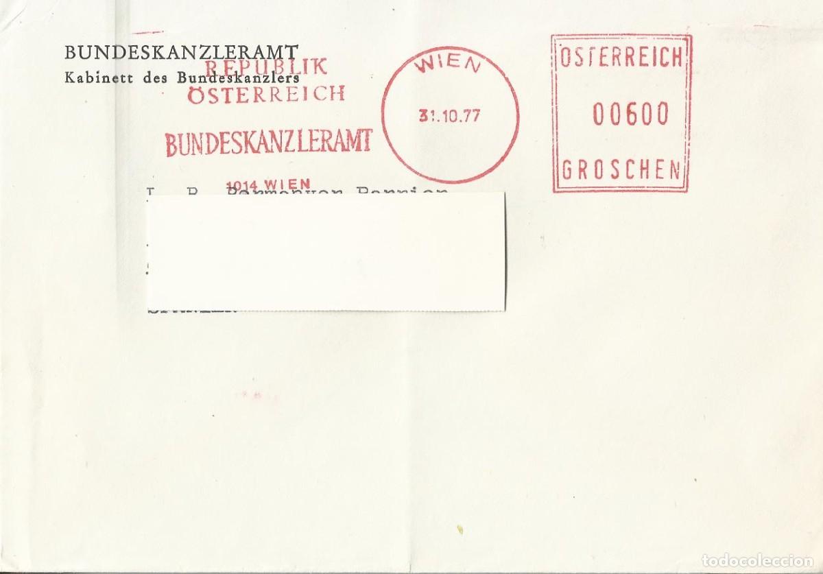 Documentos antiguos: Sobre Bundeskanzleramt. Wien. Viena. 1977. Austria. Canciller&iacute;a Federal.