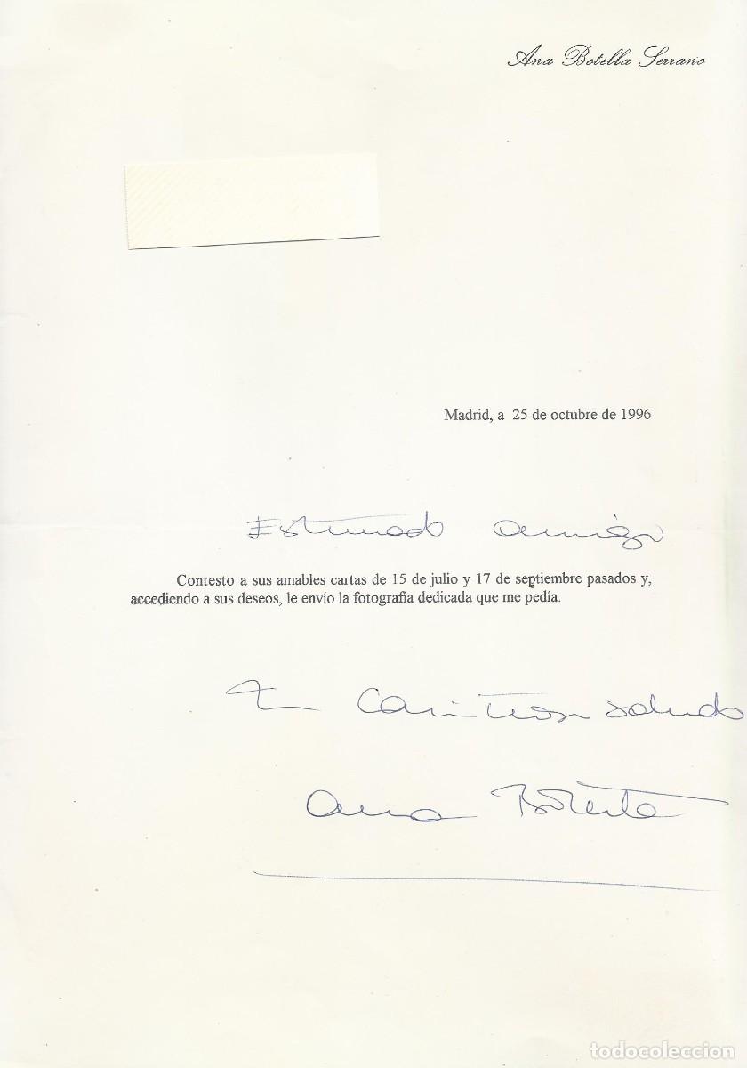 Documentos antiguos: Carta firmada y dedicada Ana Botella Serrano. 1996. Papel. 29x21 cm.